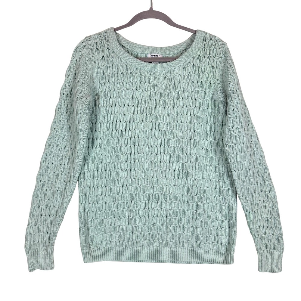 Old Navy Sweater Womens Medium Green Cable Knit Crewneck Pullover Knit